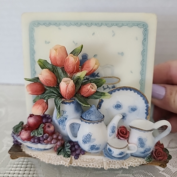 A.Richesco Co. Handpainted Set of 4 Square Coaster and Holder Vintage - Picture 2 of 12